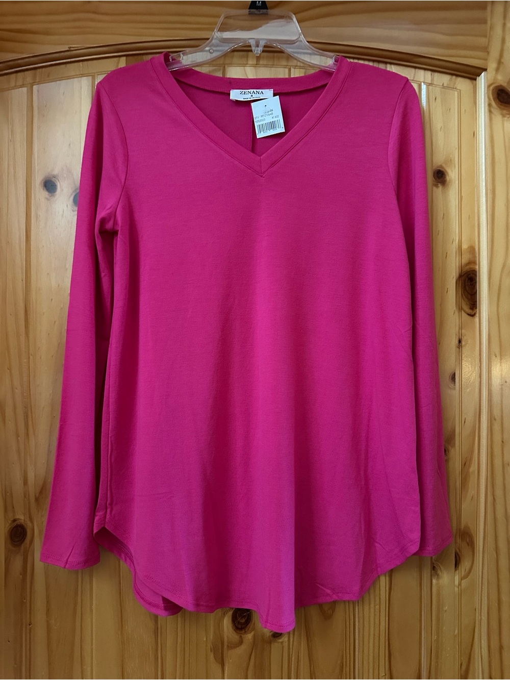 Zenana Women's Fuchsia V-Neck Long Sleeve Relaxed Fit Top Size S